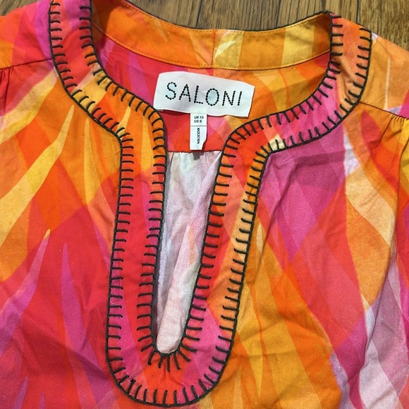 Saloni Ashley B. Dress in Sunset Wave 100% cotton oversized caftan coverup 6 S - Picture 6 of 8